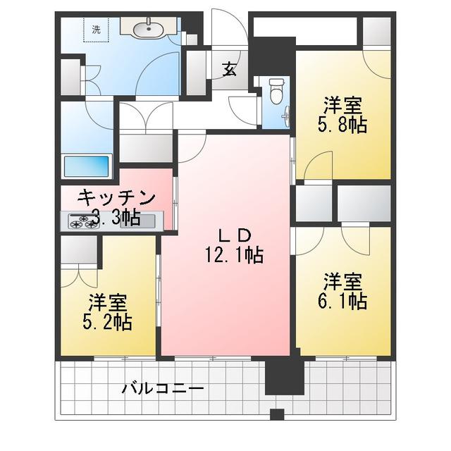 プラウドタワー小岩フロント(3LDK/26階)の間取り写真