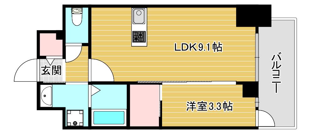 S-RESIDENCE松屋町ASENCE(1LDK/4階)の間取り写真