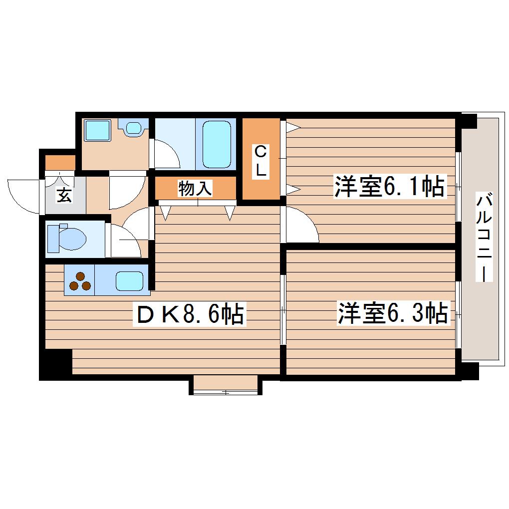 ヴィンテージ北山(2DK/5階)の間取り写真
