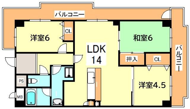 コモンパレス清水が丘(3LDK/6階)の間取り写真