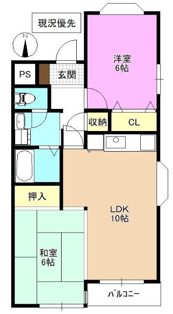 大成コート檀田B棟(1LDK/2階)の間取り写真