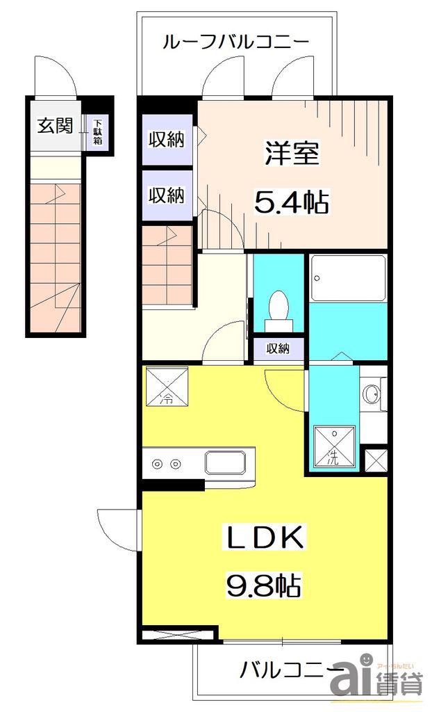 HILLS松山(1LDK/2階)の間取り写真