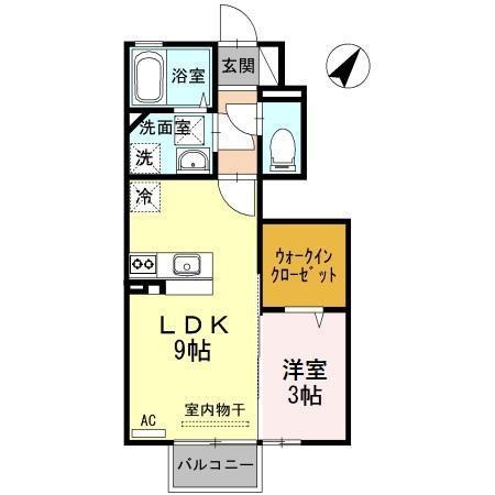 リアンB棟(1LDK/1階)の間取り写真