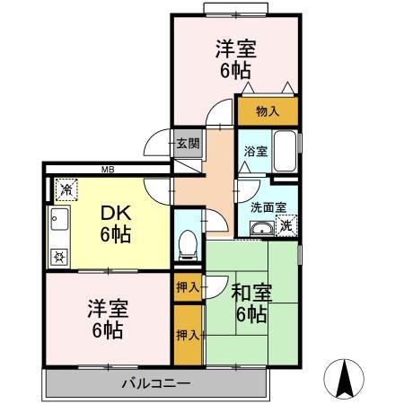 ハイカムール八島(3DK/3階)の間取り写真