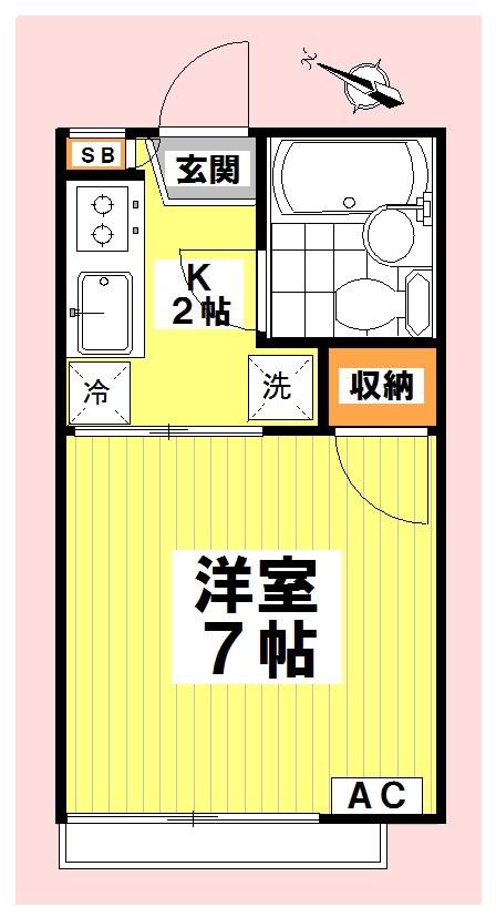 ヒルサイドテラス(1K/2階)の間取り写真