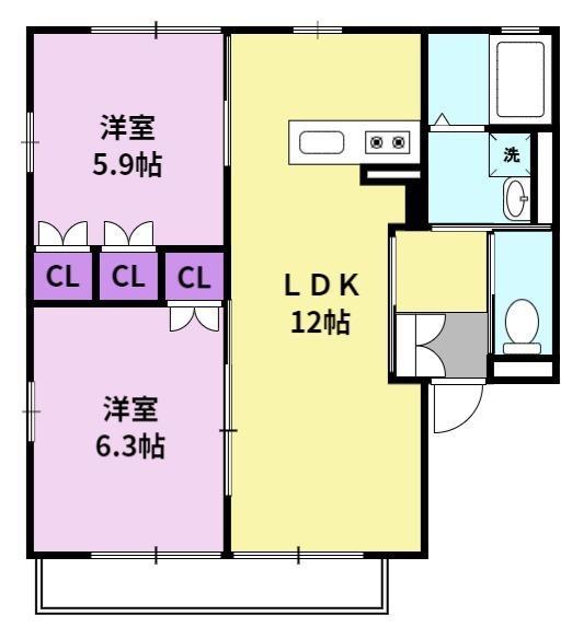 ECLISS2(2LDK/1階)の間取り写真