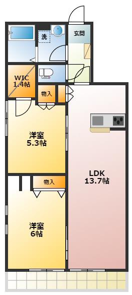 メゾンドシャルマン(2LDK/1階)の間取り写真