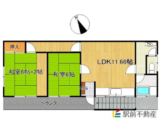 クロダアパート(2LDK/2階)の間取り写真