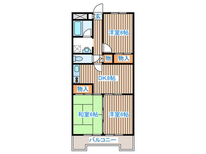 ＪＲ仙石線 小鶴新田駅 徒歩11分 6階建 築33年(3DK/2階)の間取り写真