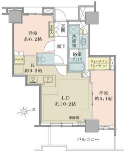 BRILLIA TOWER 聖蹟桜ヶ丘 BLOOMING(2LDK/20階)の間取り写真