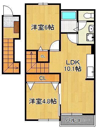 グランピエールD棟(2LDK/2階)の間取り写真