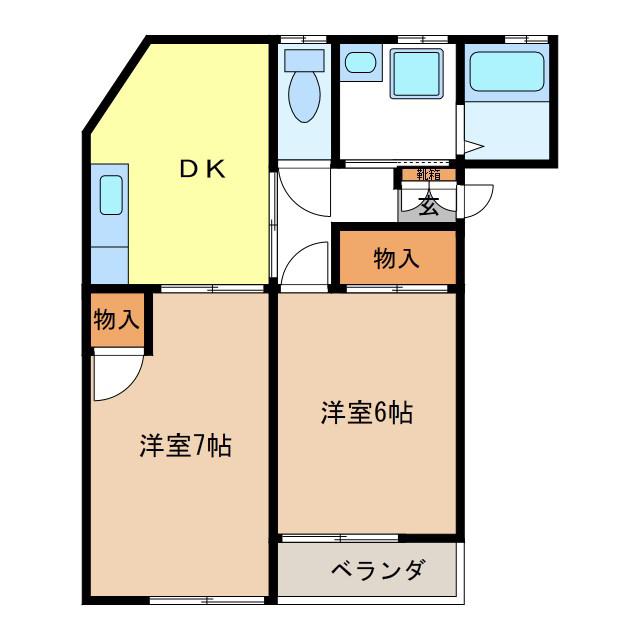 ファンタジー21 B(2DK/1階)の間取り写真