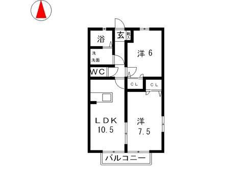 パインツリーC棟(2LDK/2階)の間取り写真