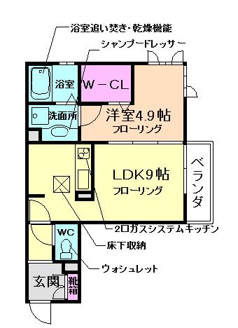 アリエッタ牧落(1LDK/1階)の間取り写真