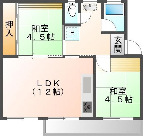 藤山台団地114号棟(2LDK/3階)の間取り写真