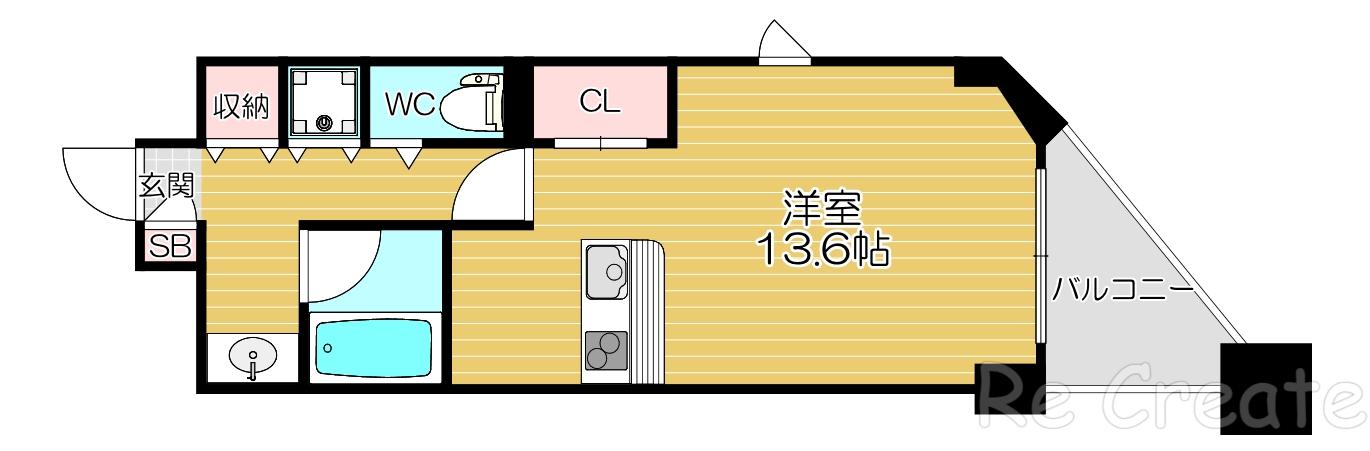 CITY SPIRE上町台(ワンルーム/5階)の間取り写真