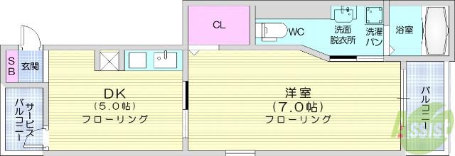 シャルール・エイト(1DK/1階)の間取り写真