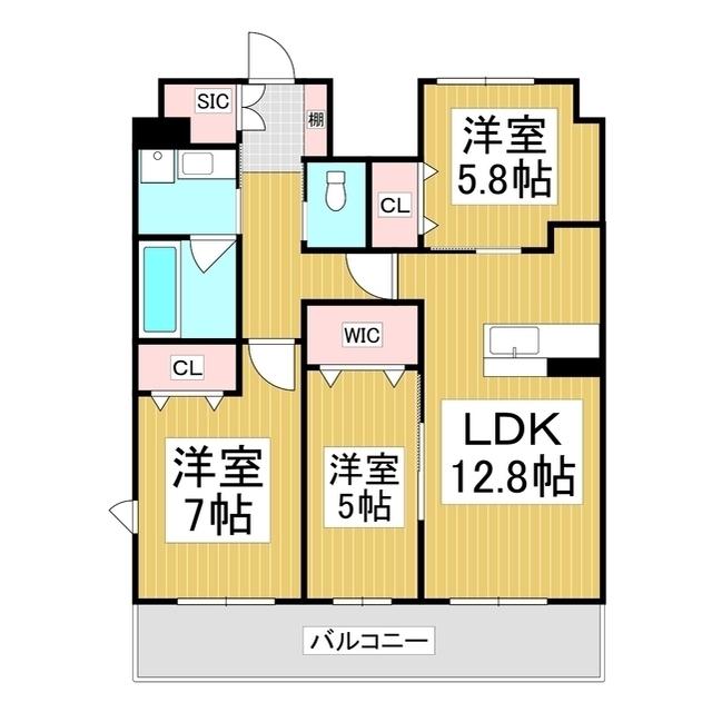 コンフォーティア広丘吉田III A棟(3LDK/6階)の間取り写真