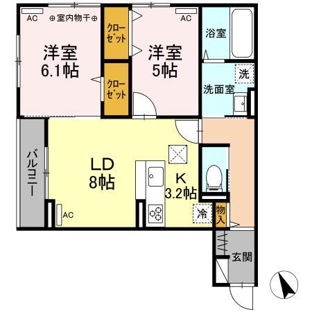 D-ROOM銀杏町(2LDK/1階)の間取り写真