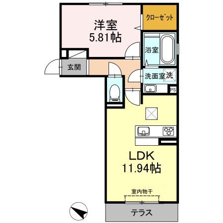 INTO BLISS(1LDK/1階)の間取り写真