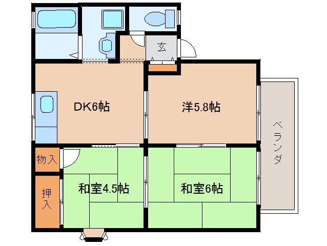 レタンドゥール C棟(3DK/1階)の間取り写真