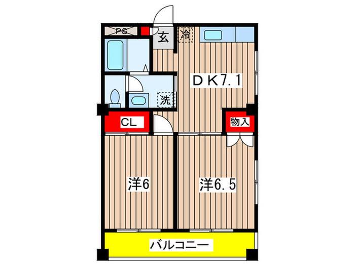 ヴァンヴェール日吉(2DK/4階)の間取り写真