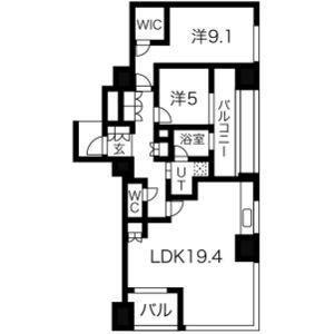プラウドタワー覚王山(2LDK/13階)の間取り写真