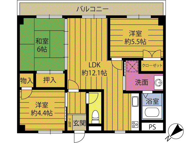 サンルーラル江無田102(3LDK/1階)の間取り写真