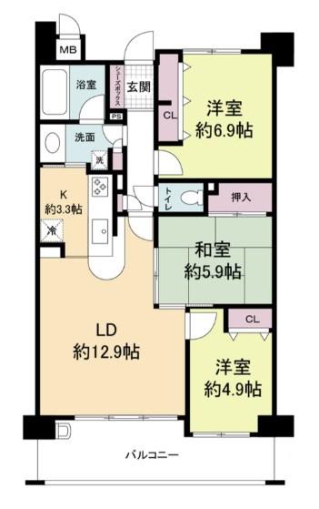 レジディア千里万博公園(3LDK/8階)の間取り写真