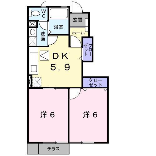ソレアードA(2DK/1階)の間取り写真