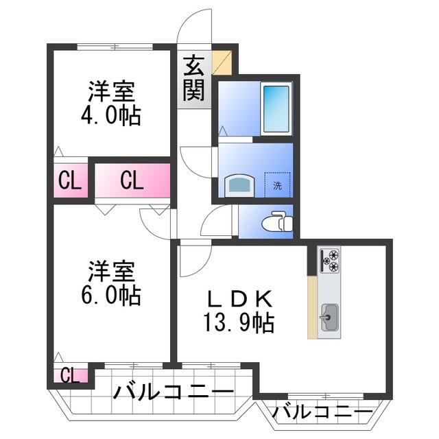 坂田マンション(2LDK/3階)の間取り写真