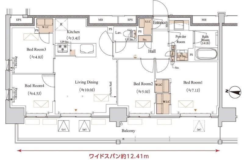 ブランシエスタ木場(4LDK/8階)の間取り写真