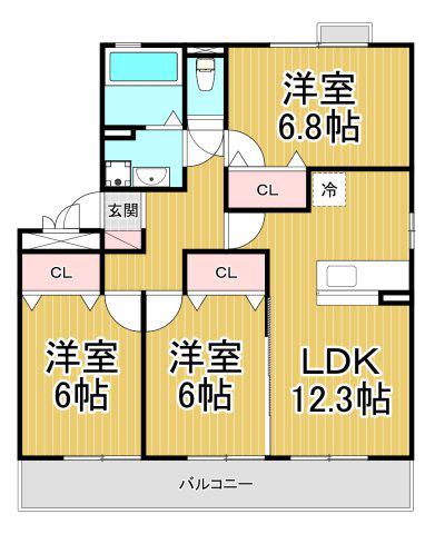 SUNNY COURTA棟(3LDK/2階)の間取り写真