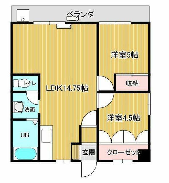 スカイコート大石町NO.2(2LDK/1階)の間取り写真