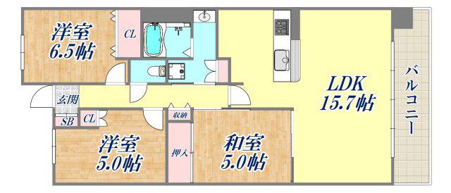 尼崎D.C.グランスクエアサウス棟(3LDK/14階)の間取り写真