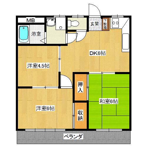 第二ケイアイハイツ(3DK/2階)の間取り写真