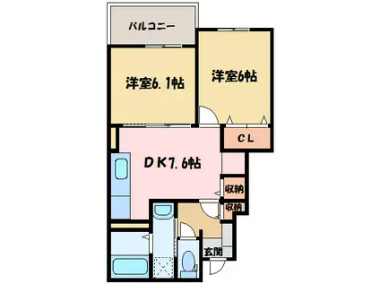 クレメントA・B(2DK/1階)の間取り写真