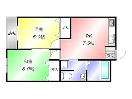 セピアハウス遠浦(2DK/2階)の間取り写真