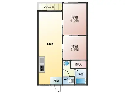 STEADY羽曳野(2LDK/1階)の間取り写真