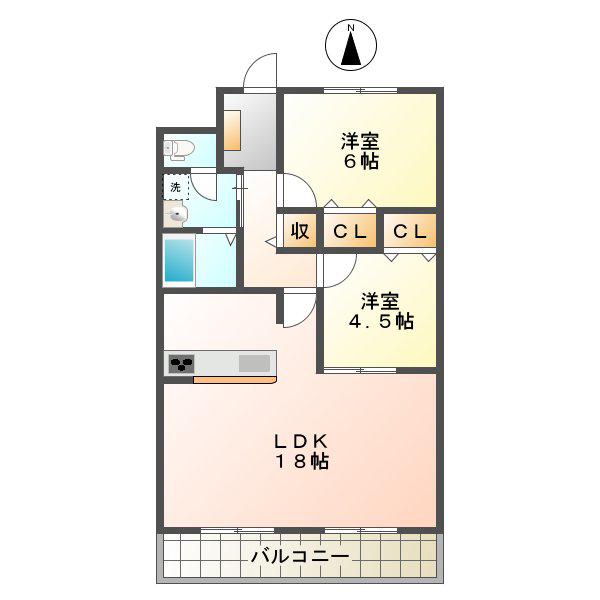 津ロードリーマンション(2LDK/5階)の間取り写真