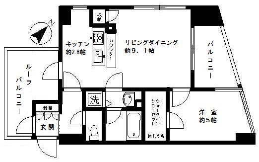 ジェイパーク乃木坂(1LDK/5階)の間取り写真