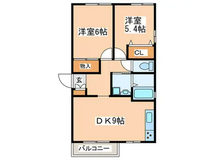 アムールサエキA(2DK/1階)の間取り写真