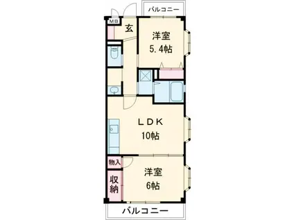 アシダハイツ(2LDK/3階)の間取り写真