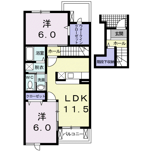 FOUNTAIN HOUSE(2LDK/2階)の間取り写真