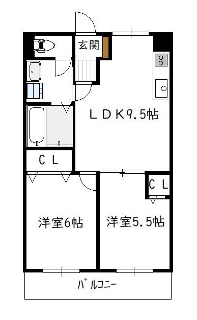 T・Sグランデ恒久南(2LDK/1階)の間取り写真