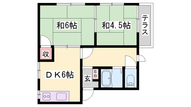 サンハイツ学園前(2DK/2階)の間取り写真