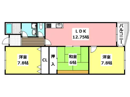 ウイングビュー鮎川(3LDK/3階)の間取り写真