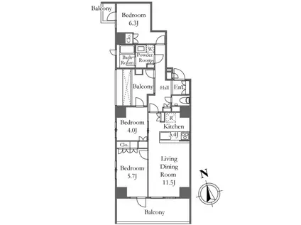 プライムアーバン新宿夏目坂タワーレジデンス(3LDK/5階)の間取り写真