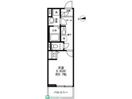 グリーンカーサさがみ野(1K/1階)の間取り写真