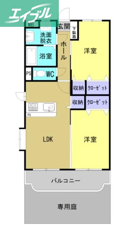 リュミエール(2DK/1階)の間取り写真